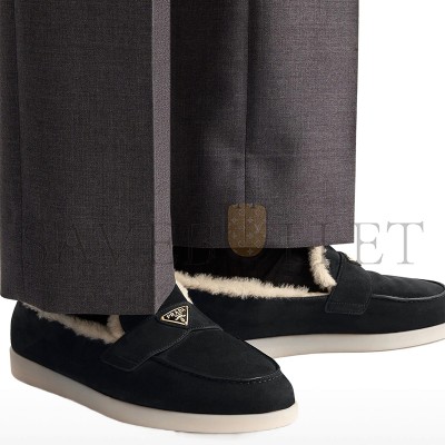 PRADA SUEDE AND WOOL LOAFERS 